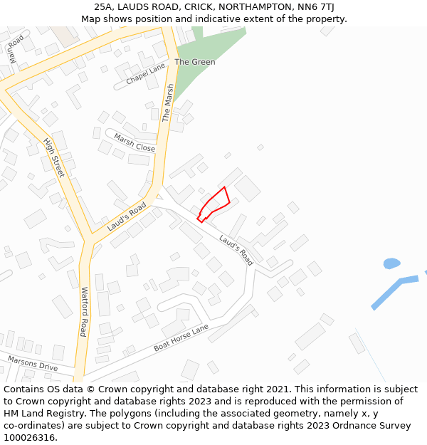 25A, LAUDS ROAD, CRICK, NORTHAMPTON, NN6 7TJ: Location map and indicative extent of plot