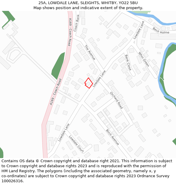 25A, LOWDALE LANE, SLEIGHTS, WHITBY, YO22 5BU: Location map and indicative extent of plot