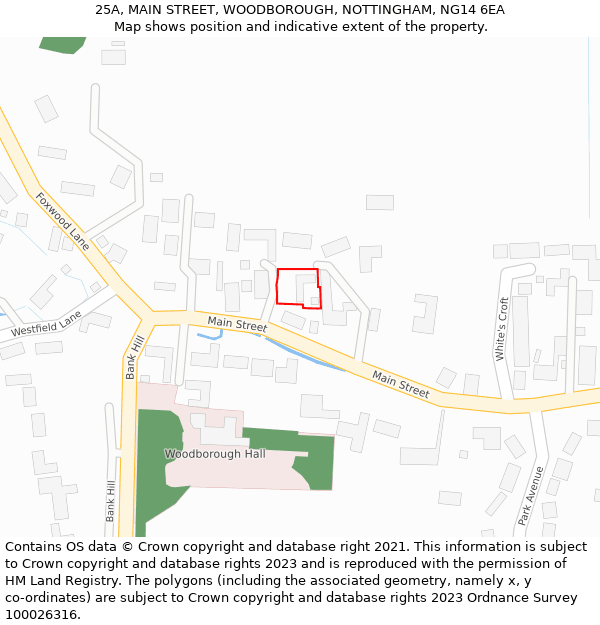 25A, MAIN STREET, WOODBOROUGH, NOTTINGHAM, NG14 6EA: Location map and indicative extent of plot