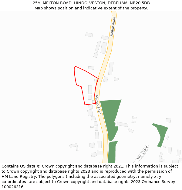 25A, MELTON ROAD, HINDOLVESTON, DEREHAM, NR20 5DB: Location map and indicative extent of plot