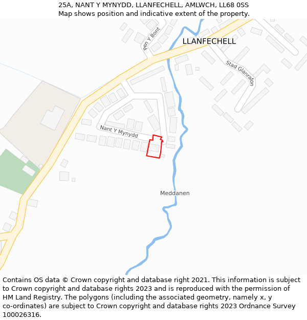 25A, NANT Y MYNYDD, LLANFECHELL, AMLWCH, LL68 0SS: Location map and indicative extent of plot