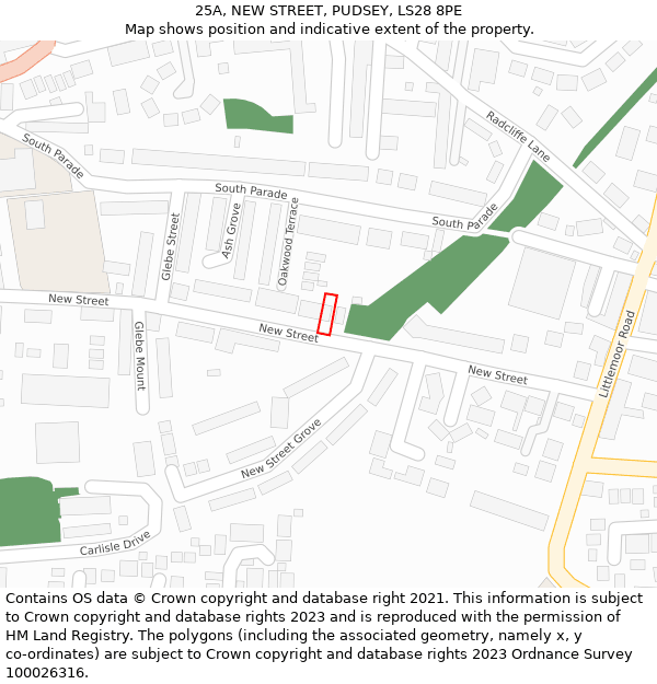 25A, NEW STREET, PUDSEY, LS28 8PE: Location map and indicative extent of plot