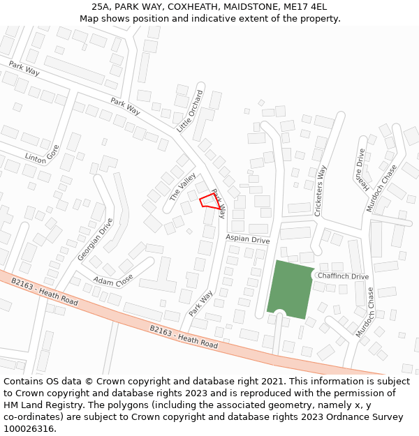 25A, PARK WAY, COXHEATH, MAIDSTONE, ME17 4EL: Location map and indicative extent of plot