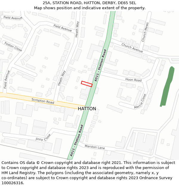 25A, STATION ROAD, HATTON, DERBY, DE65 5EL: Location map and indicative extent of plot