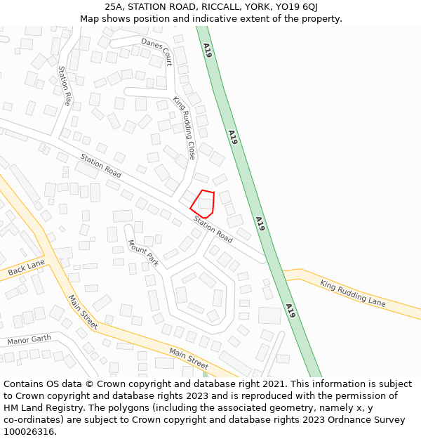 25A, STATION ROAD, RICCALL, YORK, YO19 6QJ: Location map and indicative extent of plot