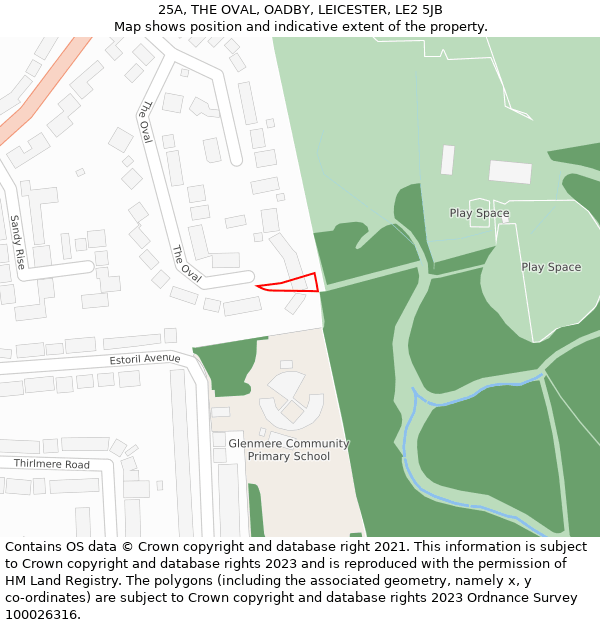 25A, THE OVAL, OADBY, LEICESTER, LE2 5JB: Location map and indicative extent of plot