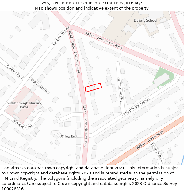 25A, UPPER BRIGHTON ROAD, SURBITON, KT6 6QX: Location map and indicative extent of plot