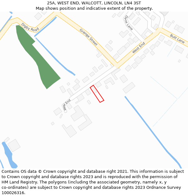 25A, WEST END, WALCOTT, LINCOLN, LN4 3ST: Location map and indicative extent of plot