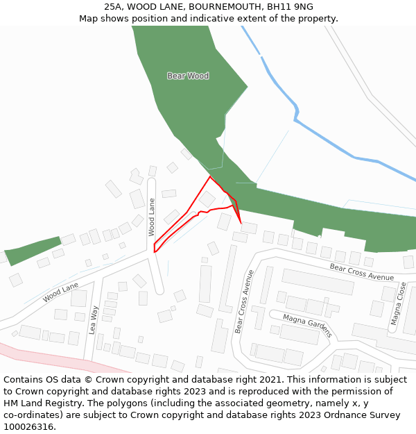 25A, WOOD LANE, BOURNEMOUTH, BH11 9NG: Location map and indicative extent of plot