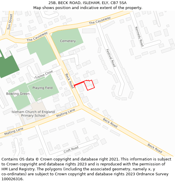 25B, BECK ROAD, ISLEHAM, ELY, CB7 5SA: Location map and indicative extent of plot