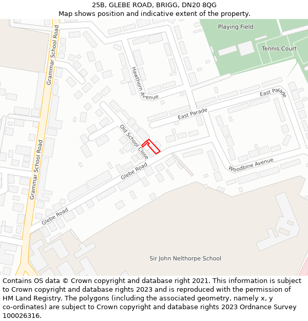 25B, GLEBE ROAD, BRIGG, DN20 8QG: Location map and indicative extent of plot