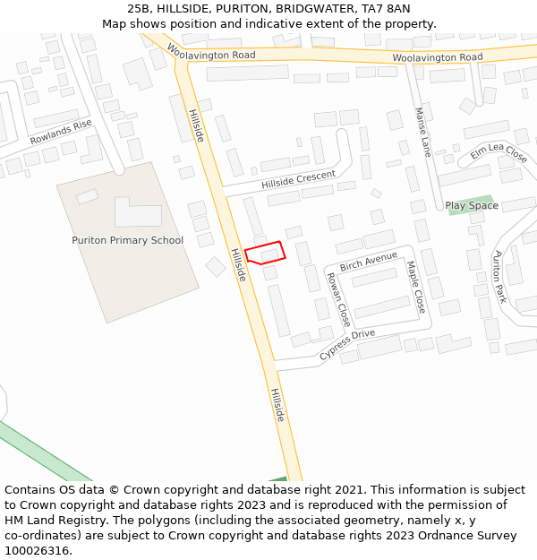 25B, HILLSIDE, PURITON, BRIDGWATER, TA7 8AN: Location map and indicative extent of plot