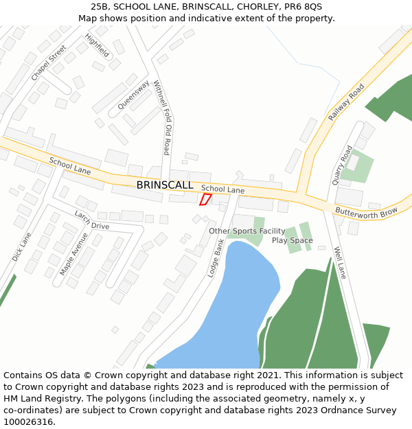 25B, SCHOOL LANE, BRINSCALL, CHORLEY, PR6 8QS: Location map and indicative extent of plot