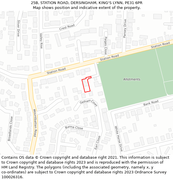 25B, STATION ROAD, DERSINGHAM, KING'S LYNN, PE31 6PR: Location map and indicative extent of plot