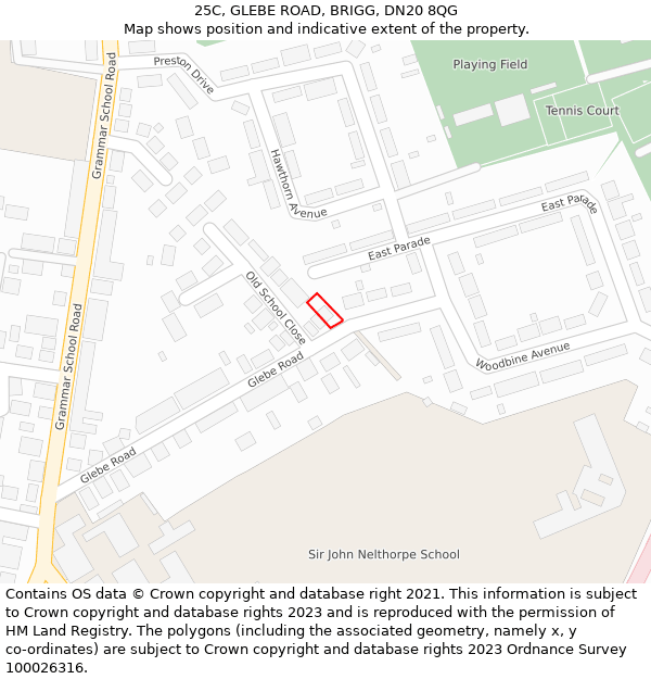 25C, GLEBE ROAD, BRIGG, DN20 8QG: Location map and indicative extent of plot