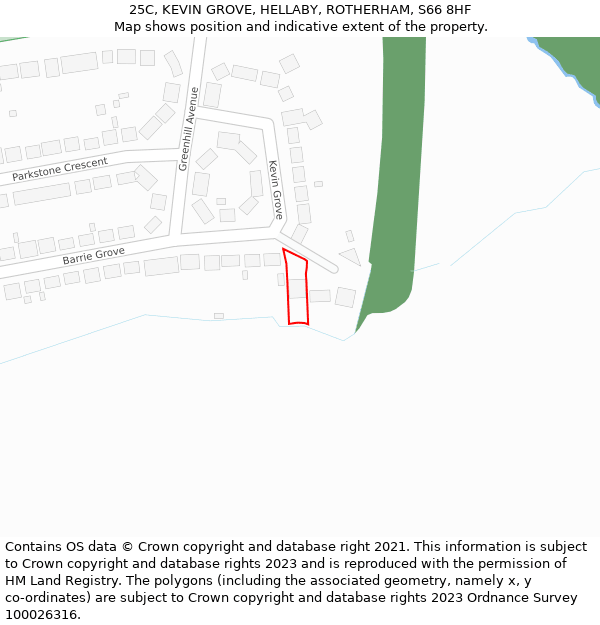 25C, KEVIN GROVE, HELLABY, ROTHERHAM, S66 8HF: Location map and indicative extent of plot