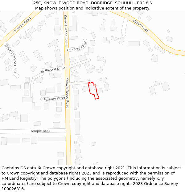 25C, KNOWLE WOOD ROAD, DORRIDGE, SOLIHULL, B93 8JS: Location map and indicative extent of plot