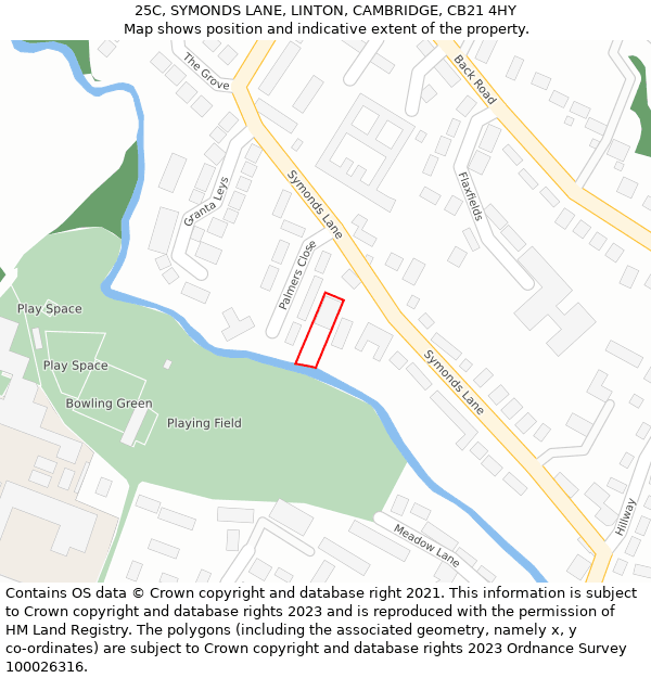 25C, SYMONDS LANE, LINTON, CAMBRIDGE, CB21 4HY: Location map and indicative extent of plot