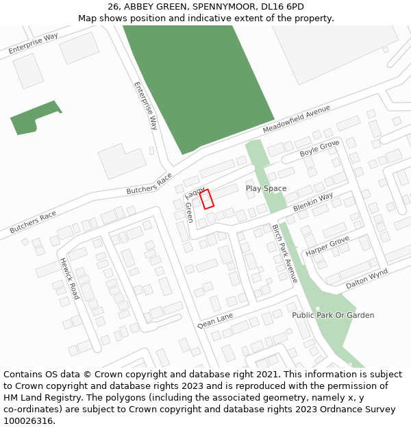 26, ABBEY GREEN, SPENNYMOOR, DL16 6PD: Location map and indicative extent of plot