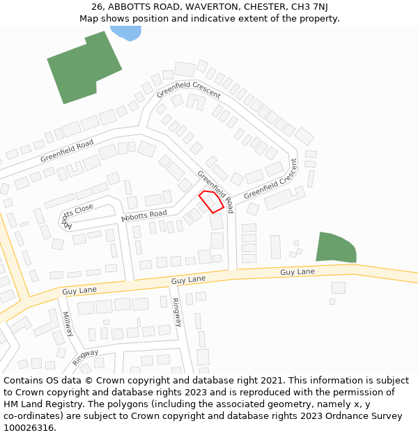 26, ABBOTTS ROAD, WAVERTON, CHESTER, CH3 7NJ: Location map and indicative extent of plot