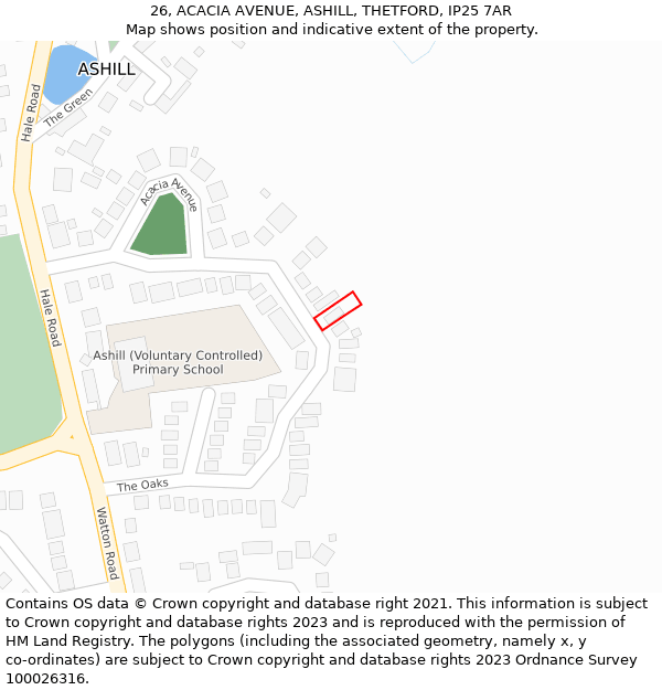 26, ACACIA AVENUE, ASHILL, THETFORD, IP25 7AR: Location map and indicative extent of plot