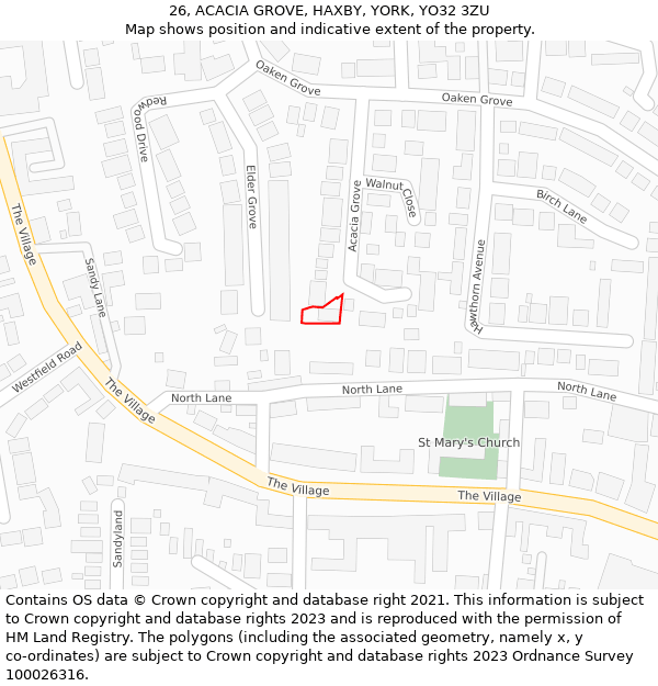 26, ACACIA GROVE, HAXBY, YORK, YO32 3ZU: Location map and indicative extent of plot