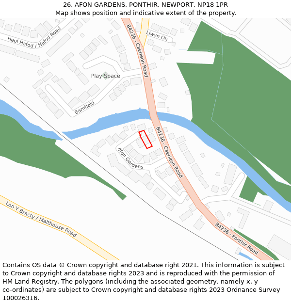 26, AFON GARDENS, PONTHIR, NEWPORT, NP18 1PR: Location map and indicative extent of plot