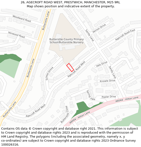 26, AGECROFT ROAD WEST, PRESTWICH, MANCHESTER, M25 9RL: Location map and indicative extent of plot