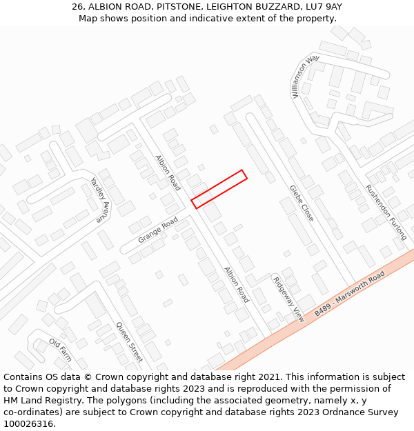 26, ALBION ROAD, PITSTONE, LEIGHTON BUZZARD, LU7 9AY: Location map and indicative extent of plot