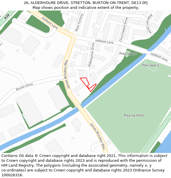 26, ALDERHOLME DRIVE, STRETTON, BURTON-ON-TRENT, DE13 0FJ: Location map and indicative extent of plot