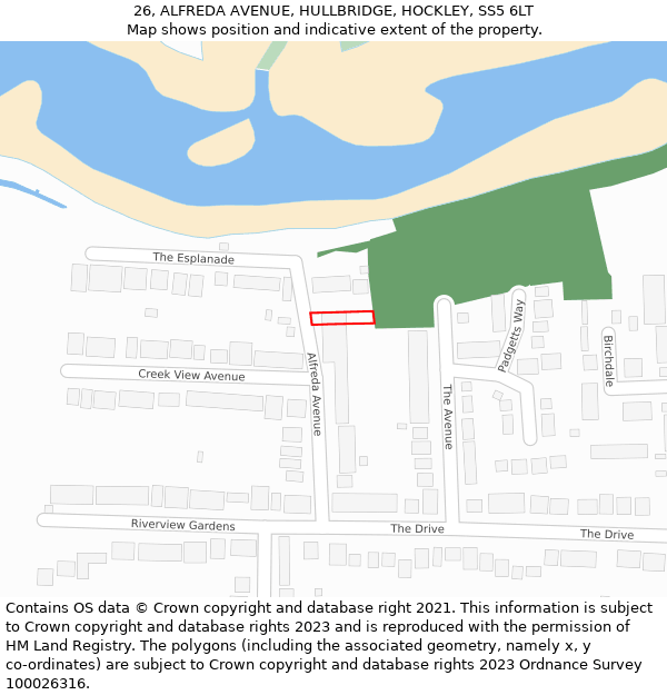 26, ALFREDA AVENUE, HULLBRIDGE, HOCKLEY, SS5 6LT: Location map and indicative extent of plot