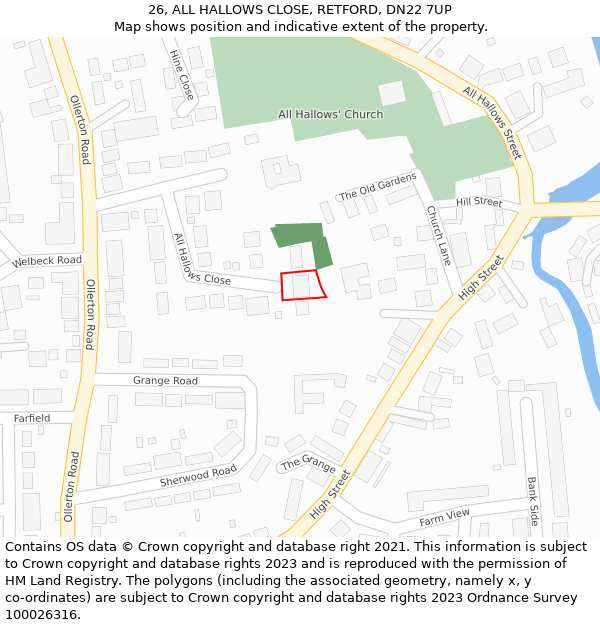 26, ALL HALLOWS CLOSE, RETFORD, DN22 7UP: Location map and indicative extent of plot