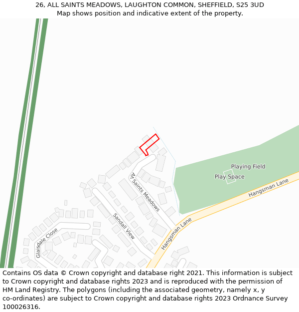 26, ALL SAINTS MEADOWS, LAUGHTON COMMON, SHEFFIELD, S25 3UD: Location map and indicative extent of plot
