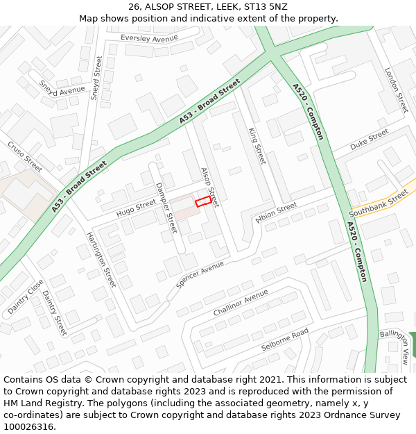 26, ALSOP STREET, LEEK, ST13 5NZ: Location map and indicative extent of plot