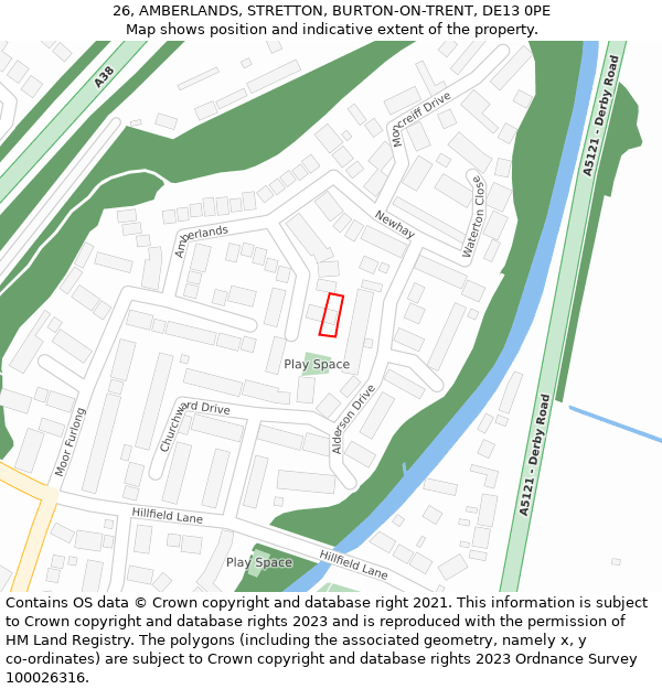 26, AMBERLANDS, STRETTON, BURTON-ON-TRENT, DE13 0PE: Location map and indicative extent of plot