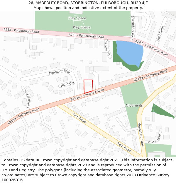 26, AMBERLEY ROAD, STORRINGTON, PULBOROUGH, RH20 4JE: Location map and indicative extent of plot