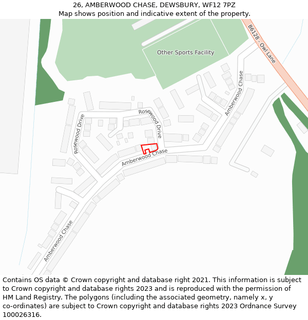 26, AMBERWOOD CHASE, DEWSBURY, WF12 7PZ: Location map and indicative extent of plot