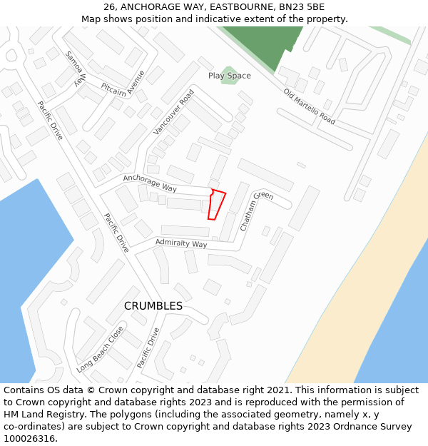 26, ANCHORAGE WAY, EASTBOURNE, BN23 5BE: Location map and indicative extent of plot