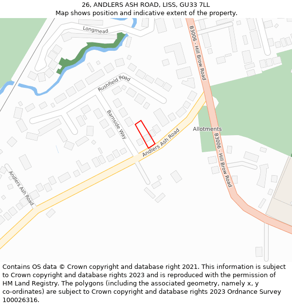 26, ANDLERS ASH ROAD, LISS, GU33 7LL: Location map and indicative extent of plot