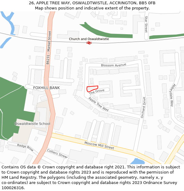 26, APPLE TREE WAY, OSWALDTWISTLE, ACCRINGTON, BB5 0FB: Location map and indicative extent of plot