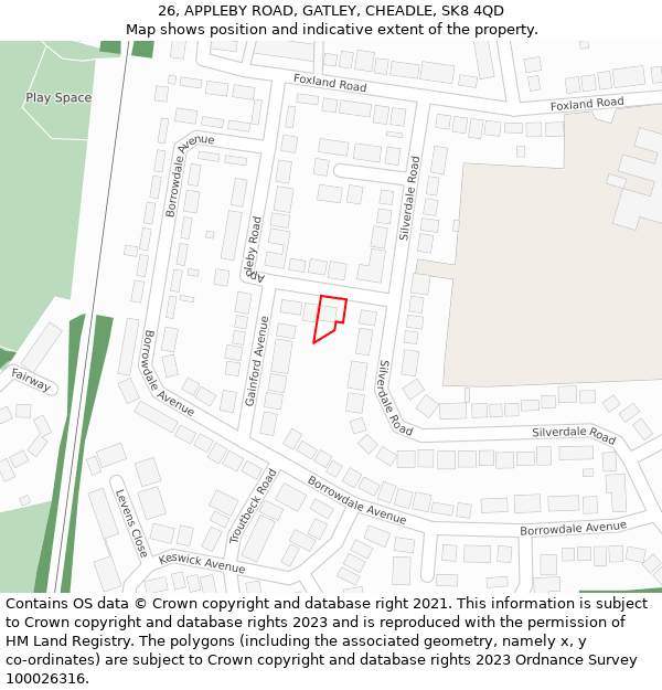 26, APPLEBY ROAD, GATLEY, CHEADLE, SK8 4QD: Location map and indicative extent of plot