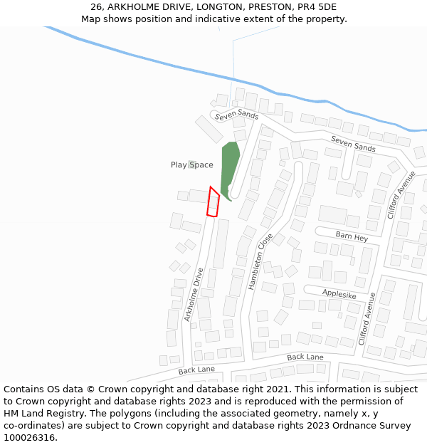 26, ARKHOLME DRIVE, LONGTON, PRESTON, PR4 5DE: Location map and indicative extent of plot