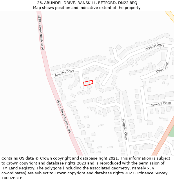 26, ARUNDEL DRIVE, RANSKILL, RETFORD, DN22 8PQ: Location map and indicative extent of plot