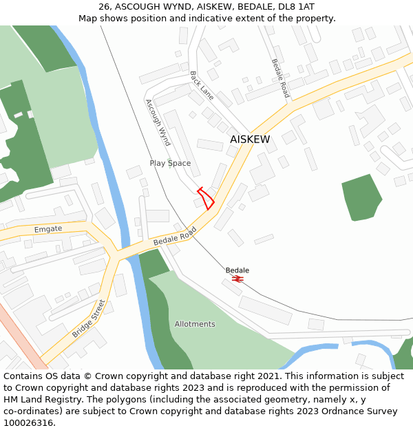 26, ASCOUGH WYND, AISKEW, BEDALE, DL8 1AT: Location map and indicative extent of plot