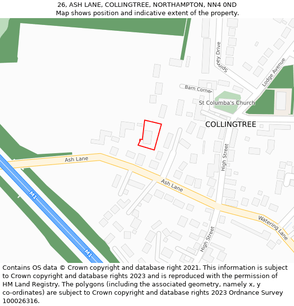 26, ASH LANE, COLLINGTREE, NORTHAMPTON, NN4 0ND: Location map and indicative extent of plot