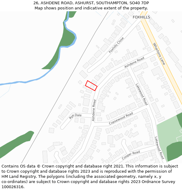 26, ASHDENE ROAD, ASHURST, SOUTHAMPTON, SO40 7DP: Location map and indicative extent of plot