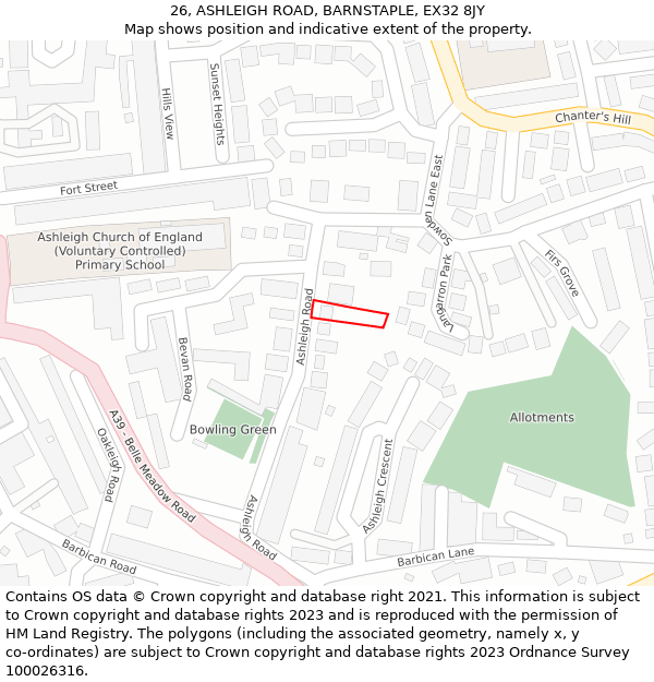 26, ASHLEIGH ROAD, BARNSTAPLE, EX32 8JY: Location map and indicative extent of plot