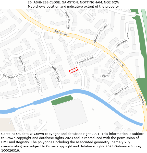 26, ASHNESS CLOSE, GAMSTON, NOTTINGHAM, NG2 6QW: Location map and indicative extent of plot