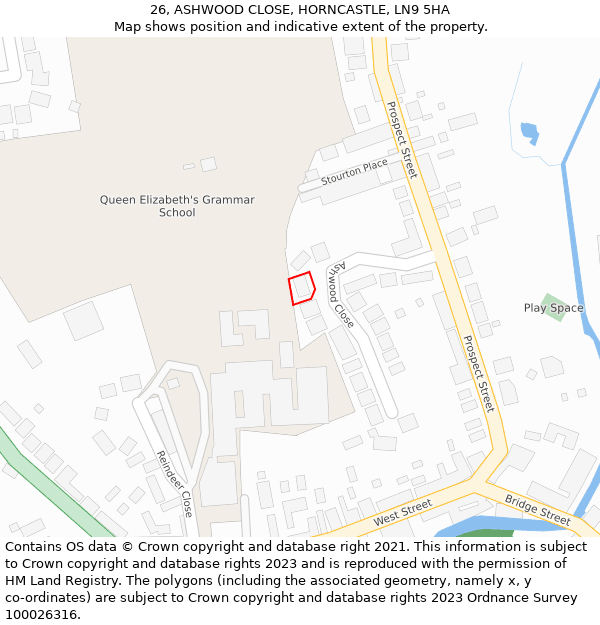 26, ASHWOOD CLOSE, HORNCASTLE, LN9 5HA: Location map and indicative extent of plot