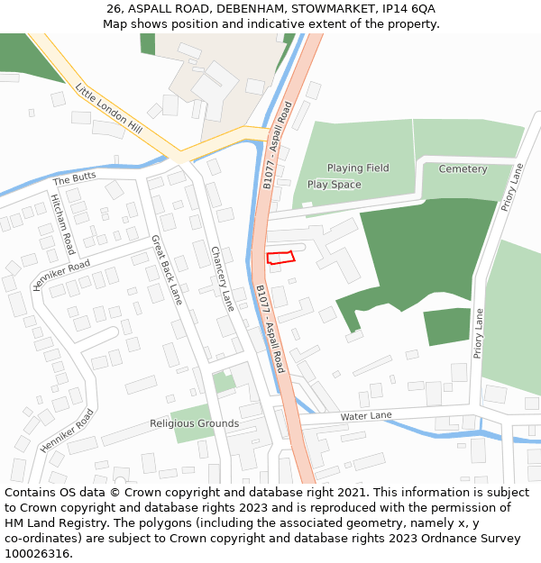 26, ASPALL ROAD, DEBENHAM, STOWMARKET, IP14 6QA: Location map and indicative extent of plot